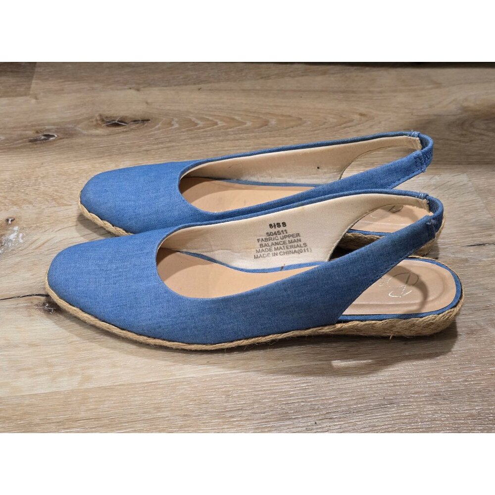 Beacon Pacific Espadrille Slingback Flats Blue Fabric Womens 8.5 Comfort